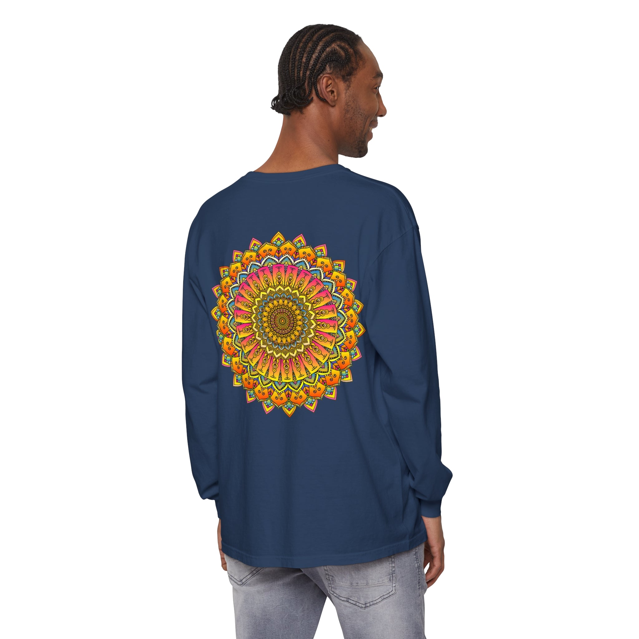 Relaxed fit long sleeve t-shirt with intricate and vibrant mandala print