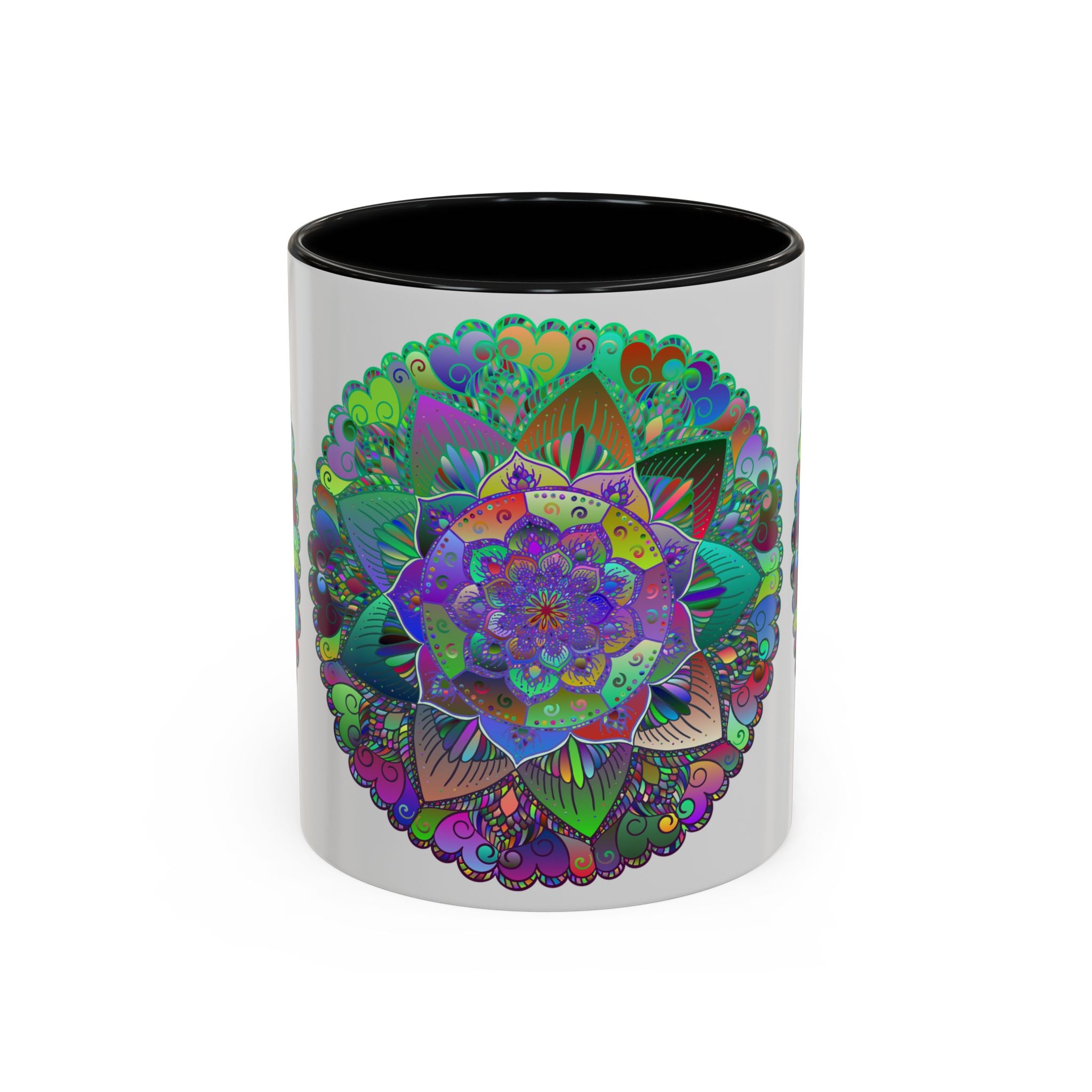 Mandala Art Mug with vibrant pink, blue, and green colors