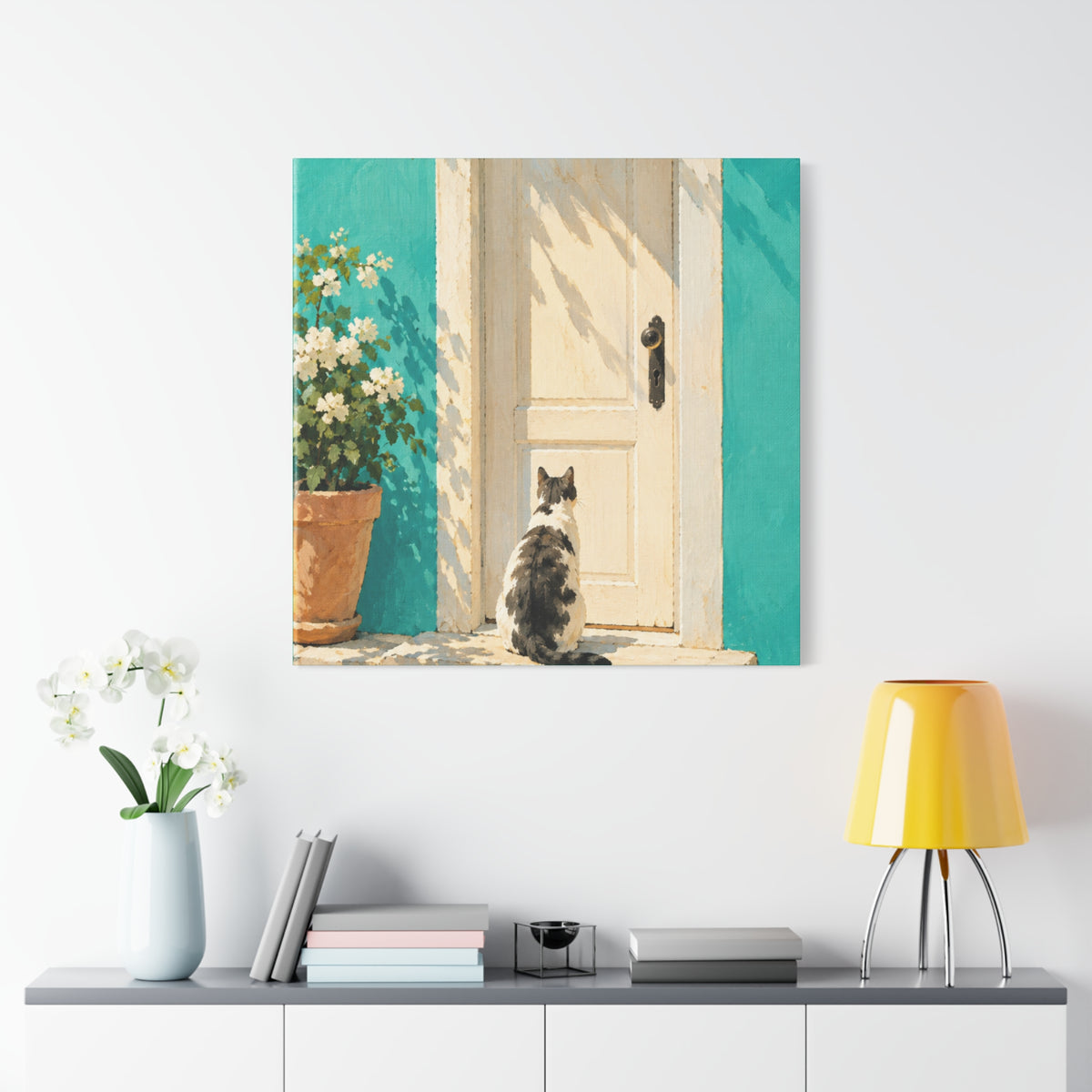 Sunlit Doorway Cat Canvas Wall Art