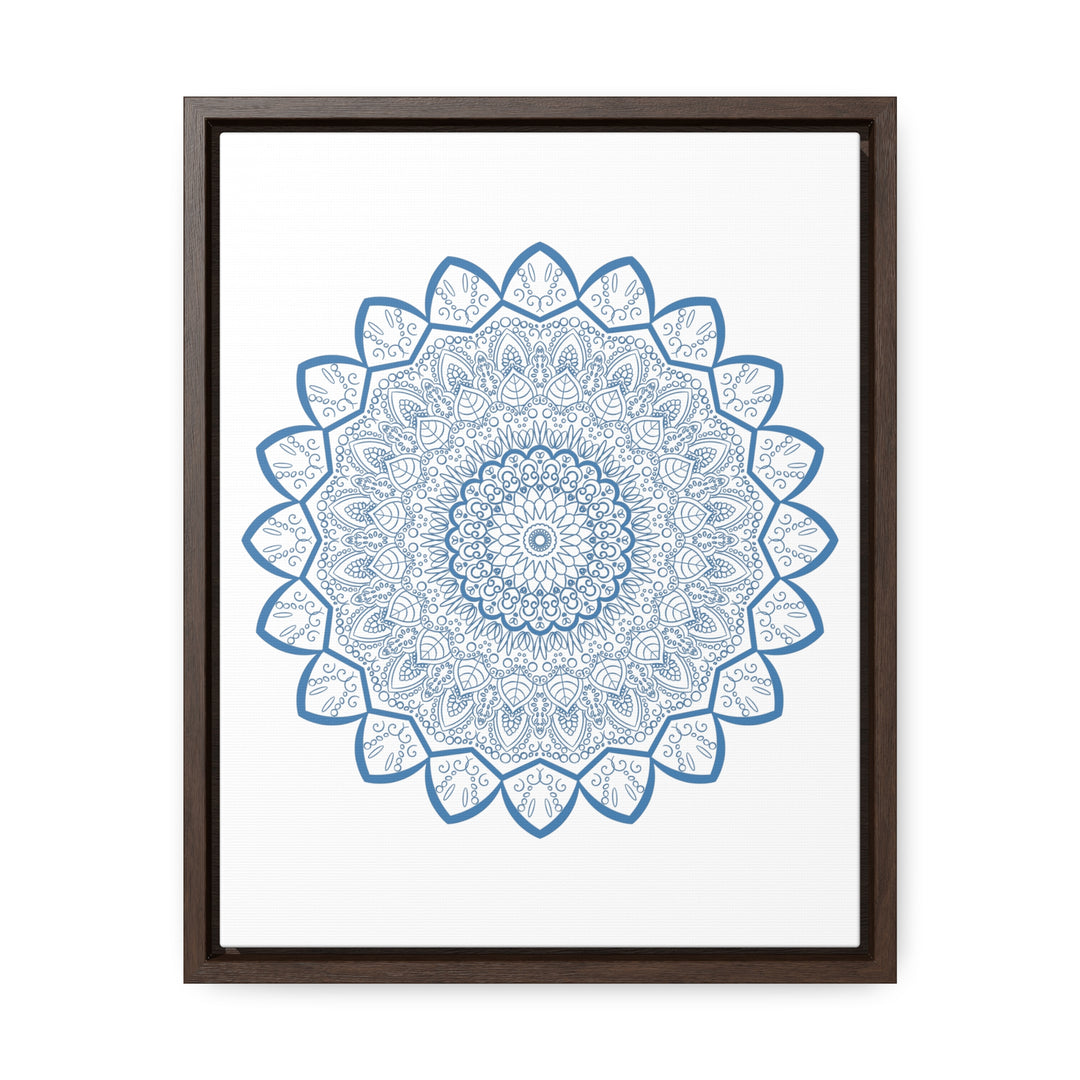 Handmade steel blue mandala design wall art on gallery canvas wraps in vertical frame