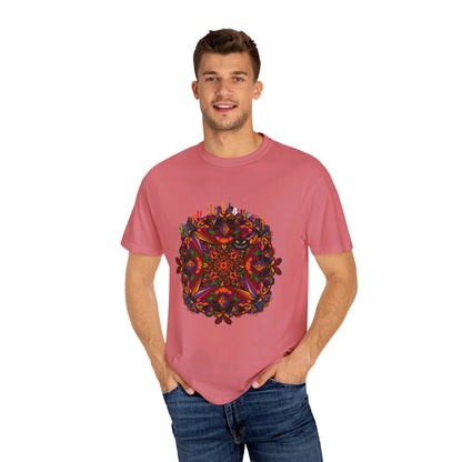 Handmade unisex Halloween Mandala T-shirt featuring a Pumpkin Mandala Art design, on a garment-dyed tee, perfect for spooky season