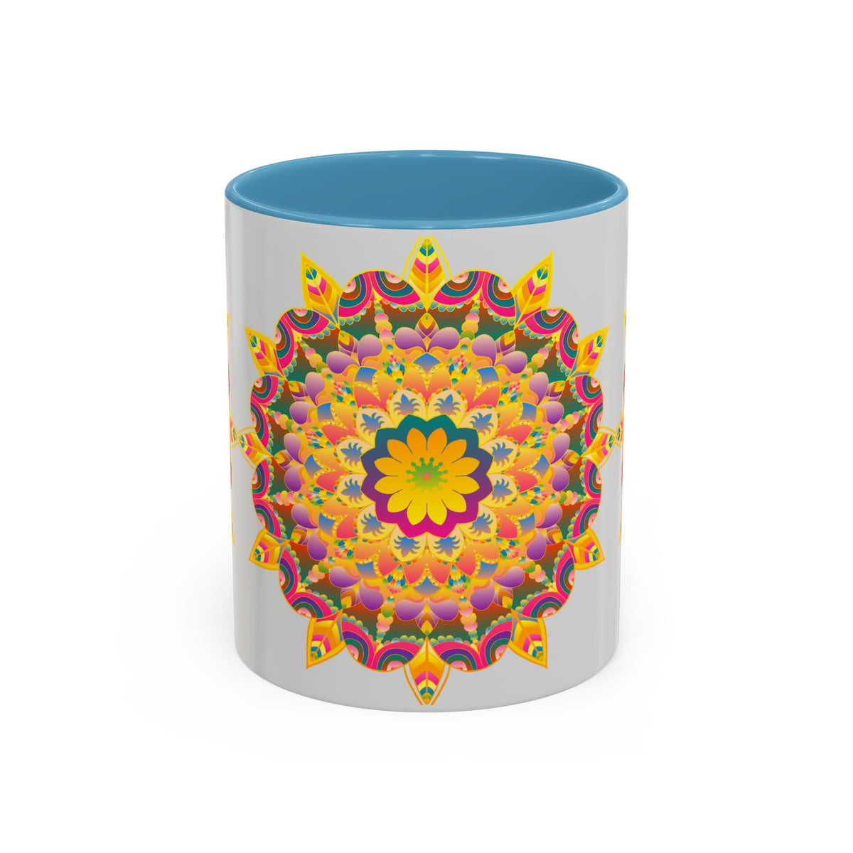 Vibrant floral mandala art mug featuring intricate and colorful design