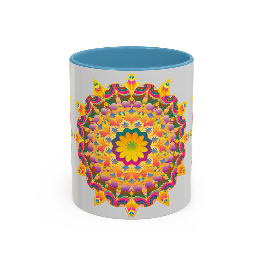 Vibrant floral mandala art mug featuring intricate and colorful design