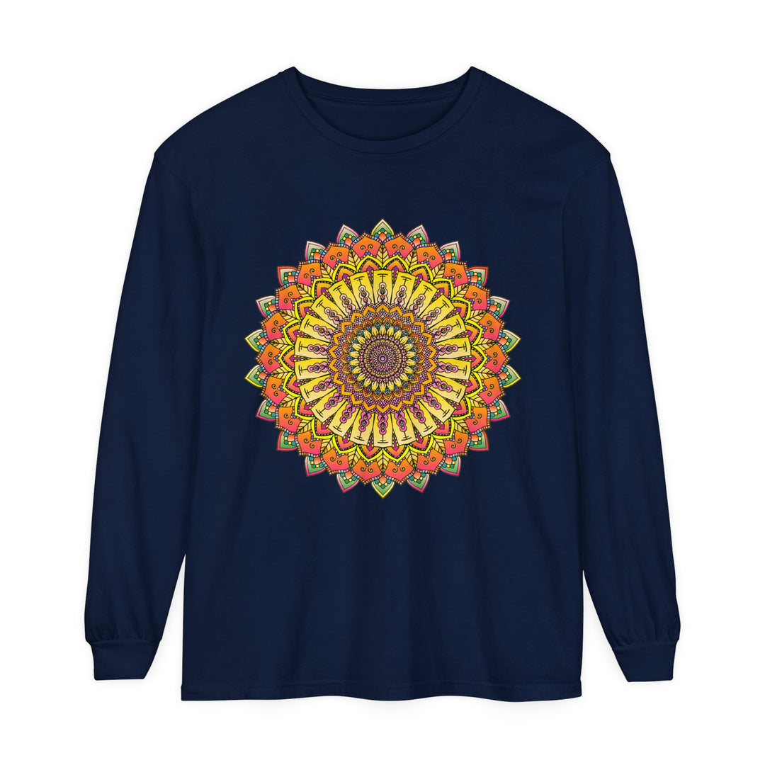 Intricate Mandala Unisex Long Sleeve T-Shirt featuring detailed mandala design in colorful hues