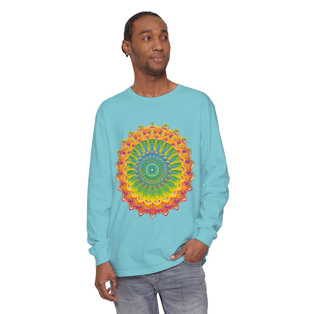 Intricate Mandala Unisex Long Sleeve T-Shirt featuring detailed mandala design in vibrant colors