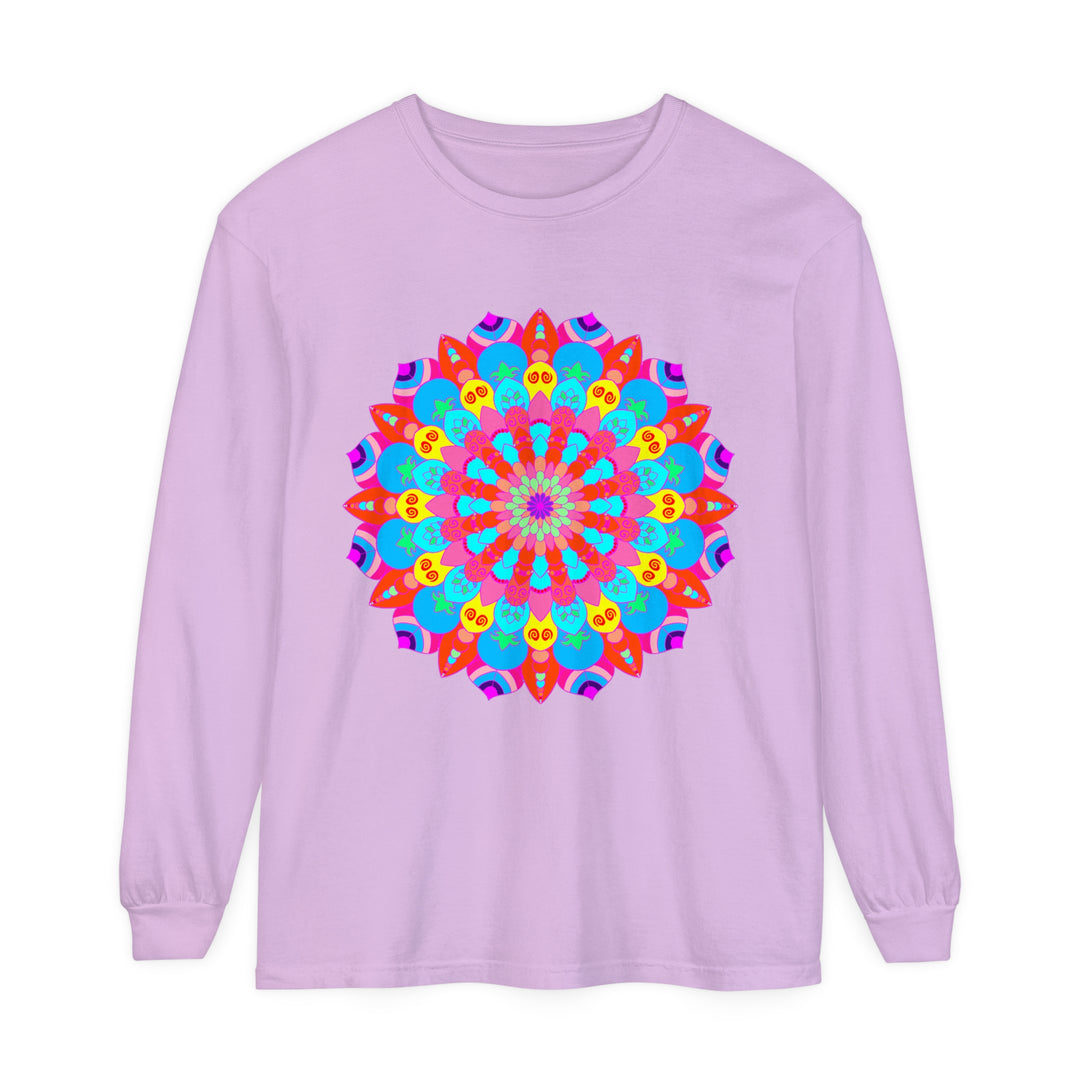 Colorful Mandala Unisex Long Sleeve T-Shirt with intricate geometric patterns