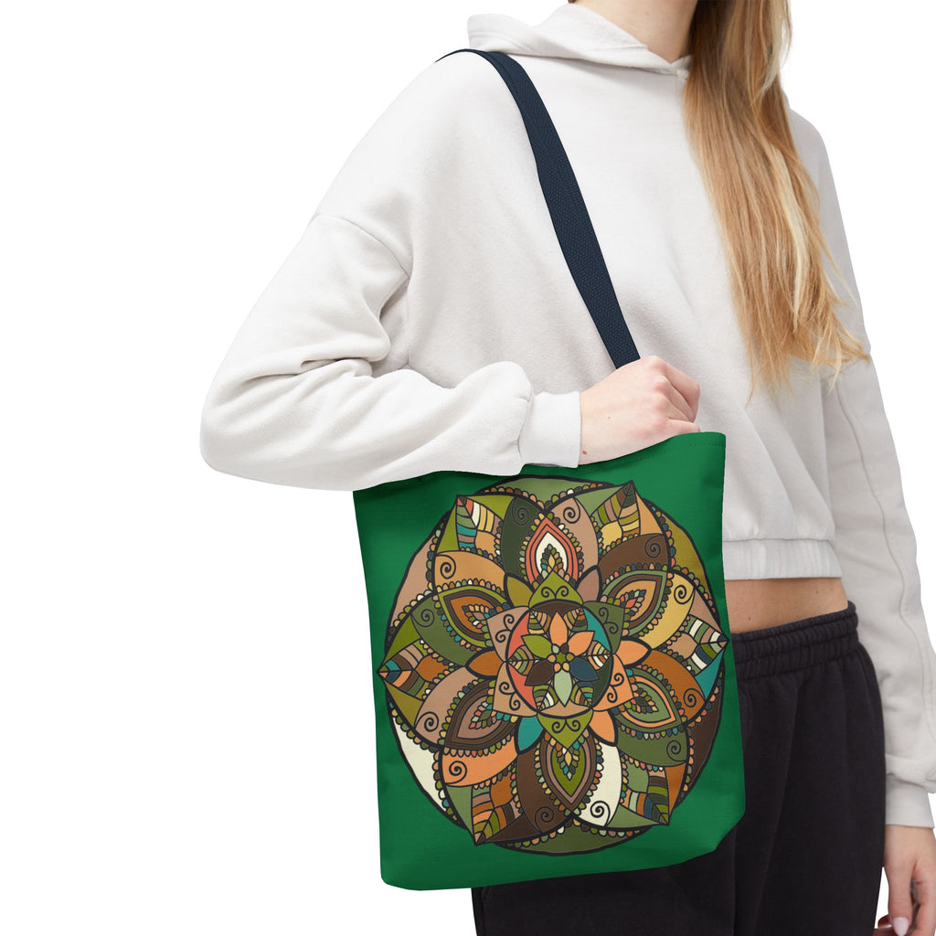 Boho Mandala Tote Bag — Green Floral Pattern AOP Shopper