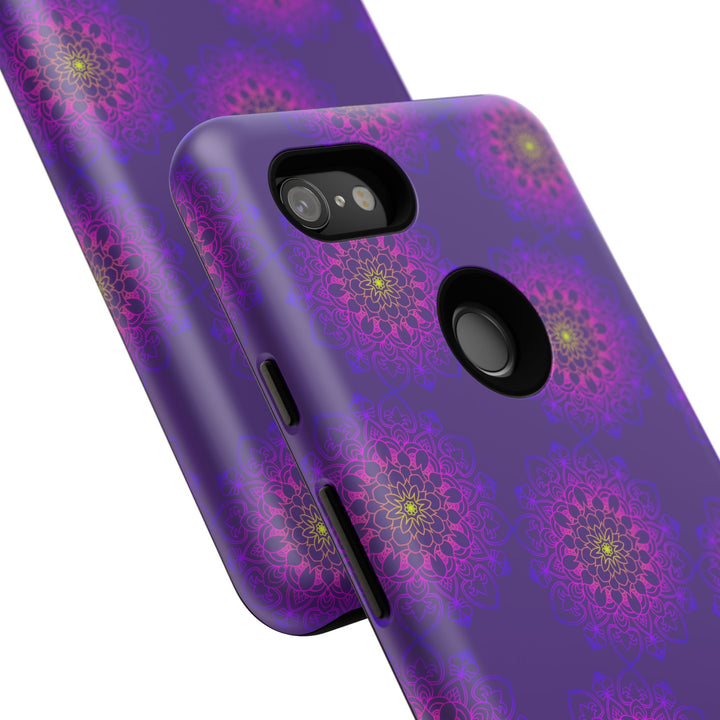 Intricate Purple Floral iPhone Case with Bold Mandala Design