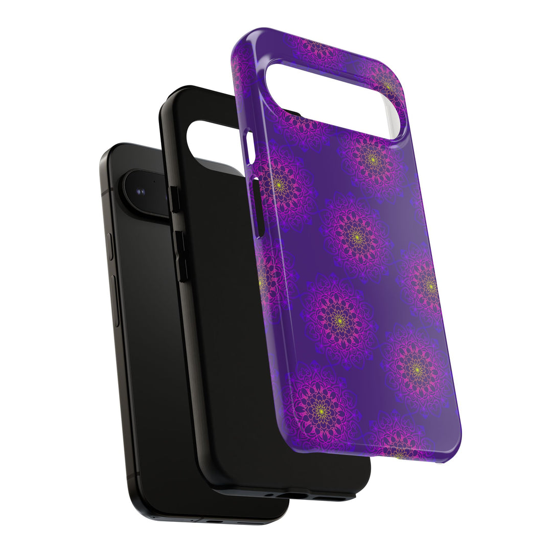 Intricate Purple Floral iPhone Case with Bold Mandala Design