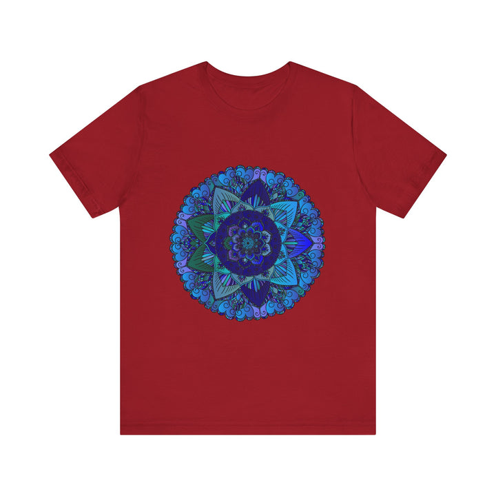 Dark Blue & Green Mandala T-Shirt featuring intricate spiritual art design