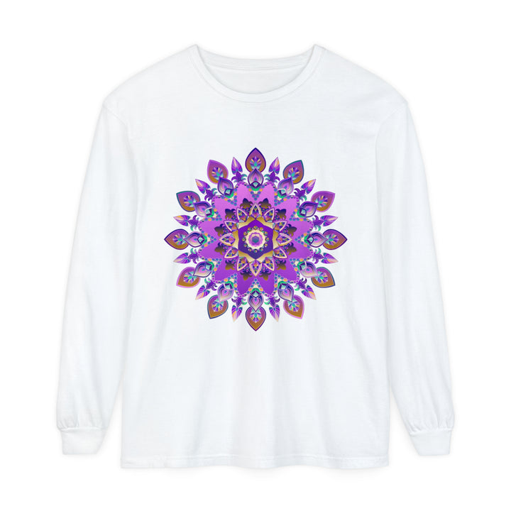 Beautiful purple and gold mandala long sleeve t-shirt with intricate design