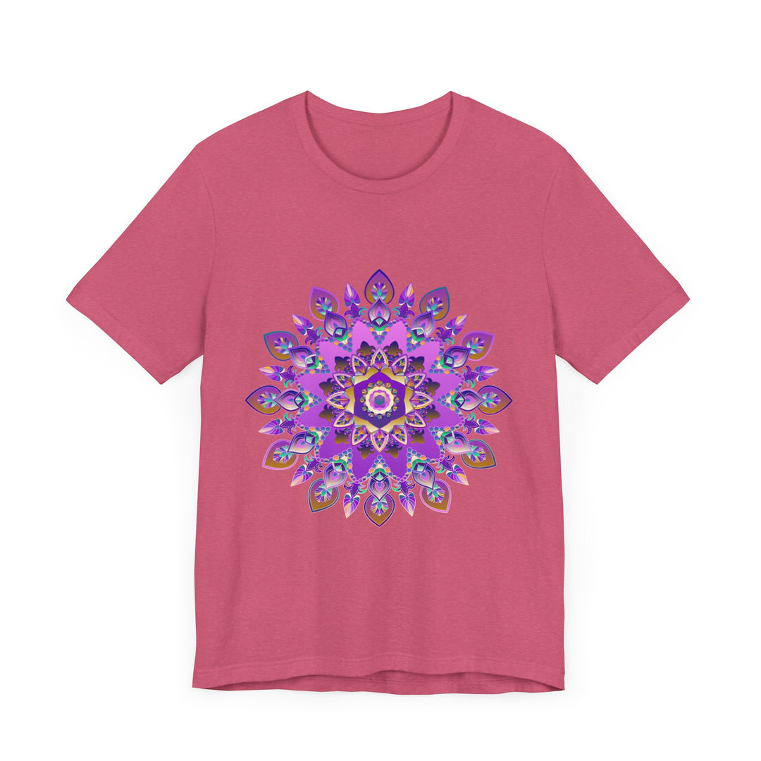 The Purple & Gold Mandala Tee features intricate, spiritual art design