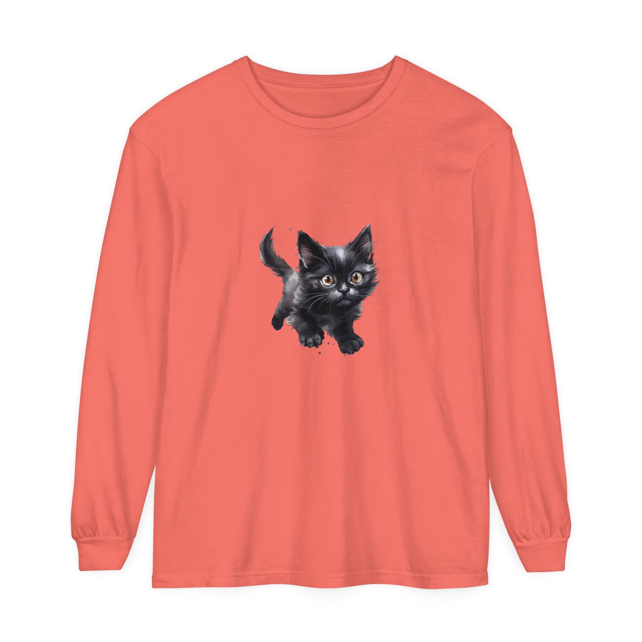 Adorable watercolor illustration of a playful kitten printed on a comfortable and stylish t-shirt