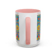 Beautiful mandala art mug in vibrant yellow, orange, and blue colors, perfect for sipping your favorite hot beverage