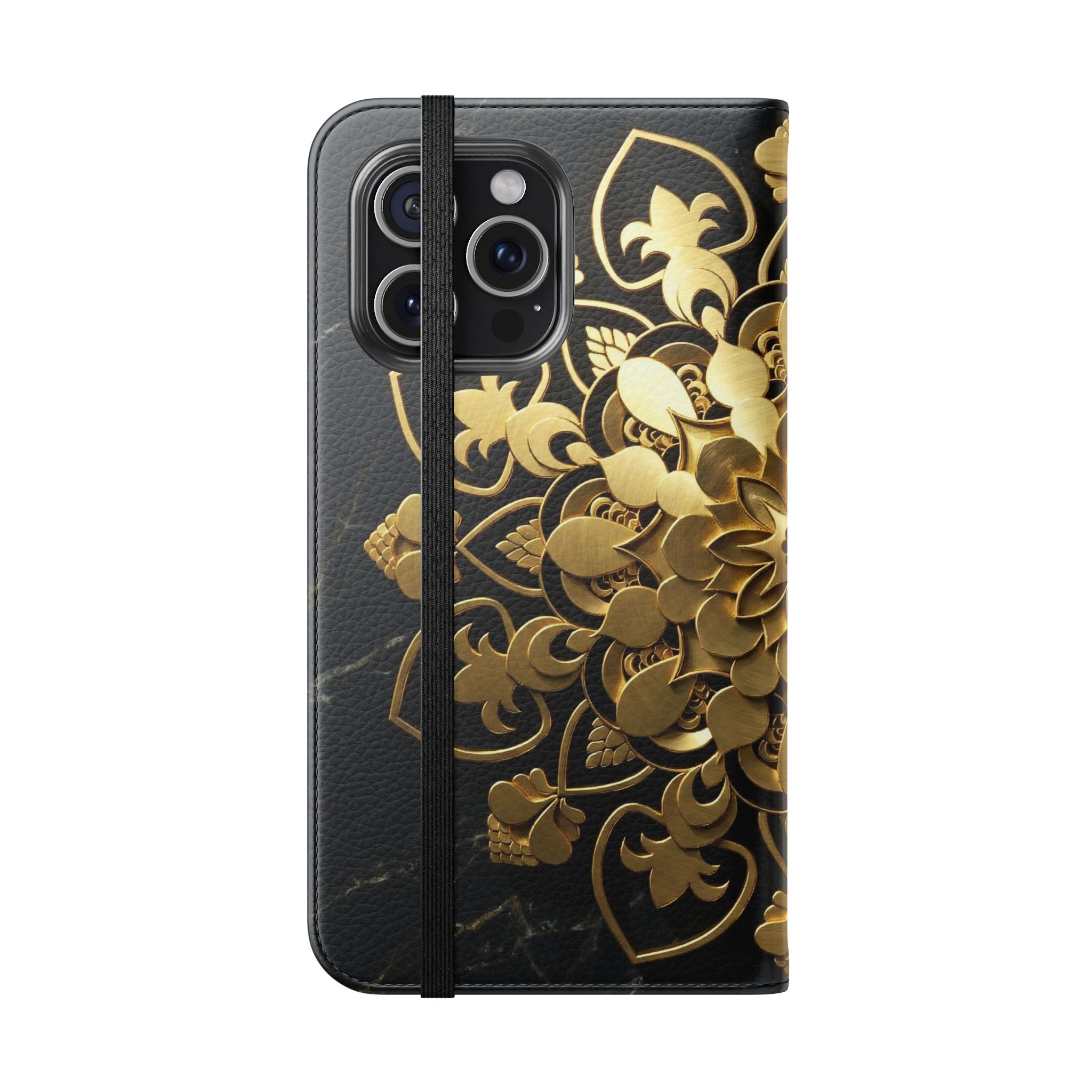 Gold Mandala Flip Phone Case – Luxury Floral Wallet Cover
