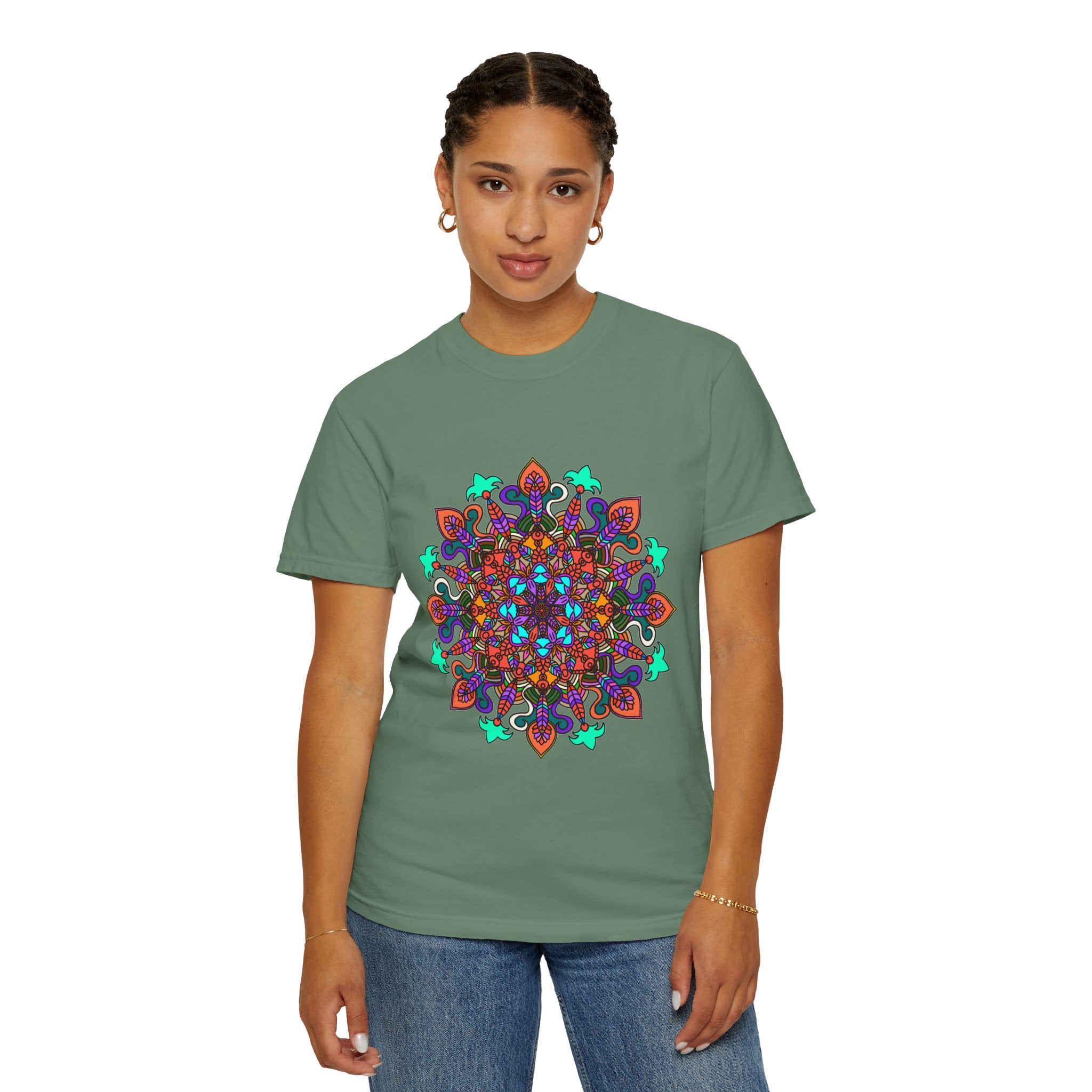 T-shirt con disegno mandala fatto a mano - 100% cotone
