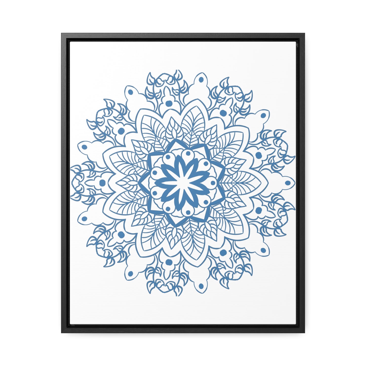 Beautiful steel blue Mandala handmade art on gallery canvas wraps, a stunning vertical frame design for wall decor