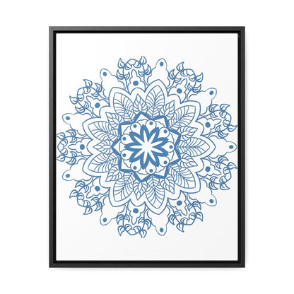 Beautiful steel blue Mandala handmade art on gallery canvas wraps, a stunning vertical frame design for wall decor