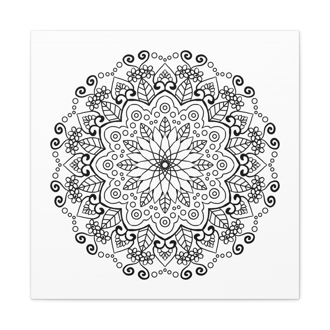 Handmade Mandala Art - Elegant Black & White Wall Art on Matte Canvas, Stretched and Framed at 125 Inches Depth