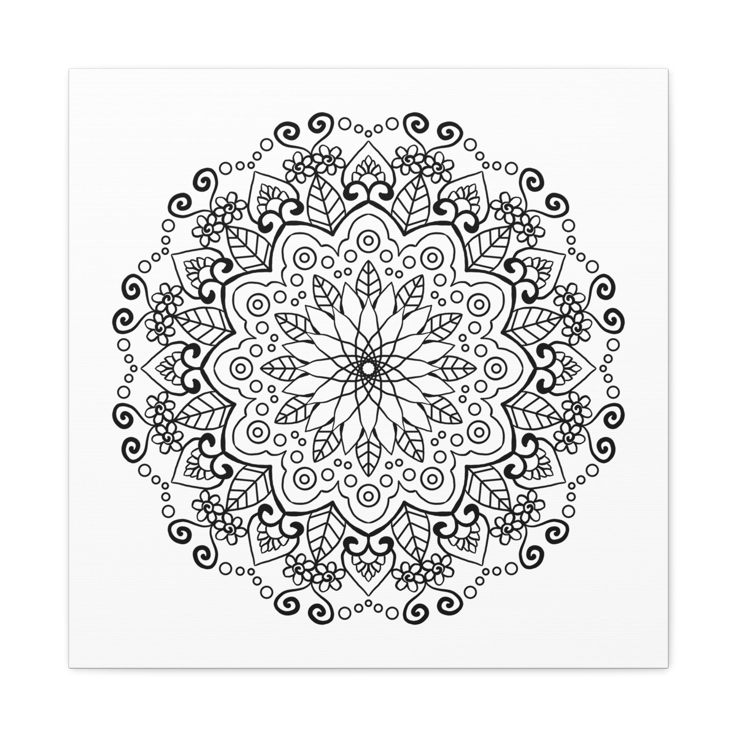 Handmade Mandala Art - Elegant Black & White Wall Art on Matte Canvas, Stretched and Framed at 125 Inches Depth