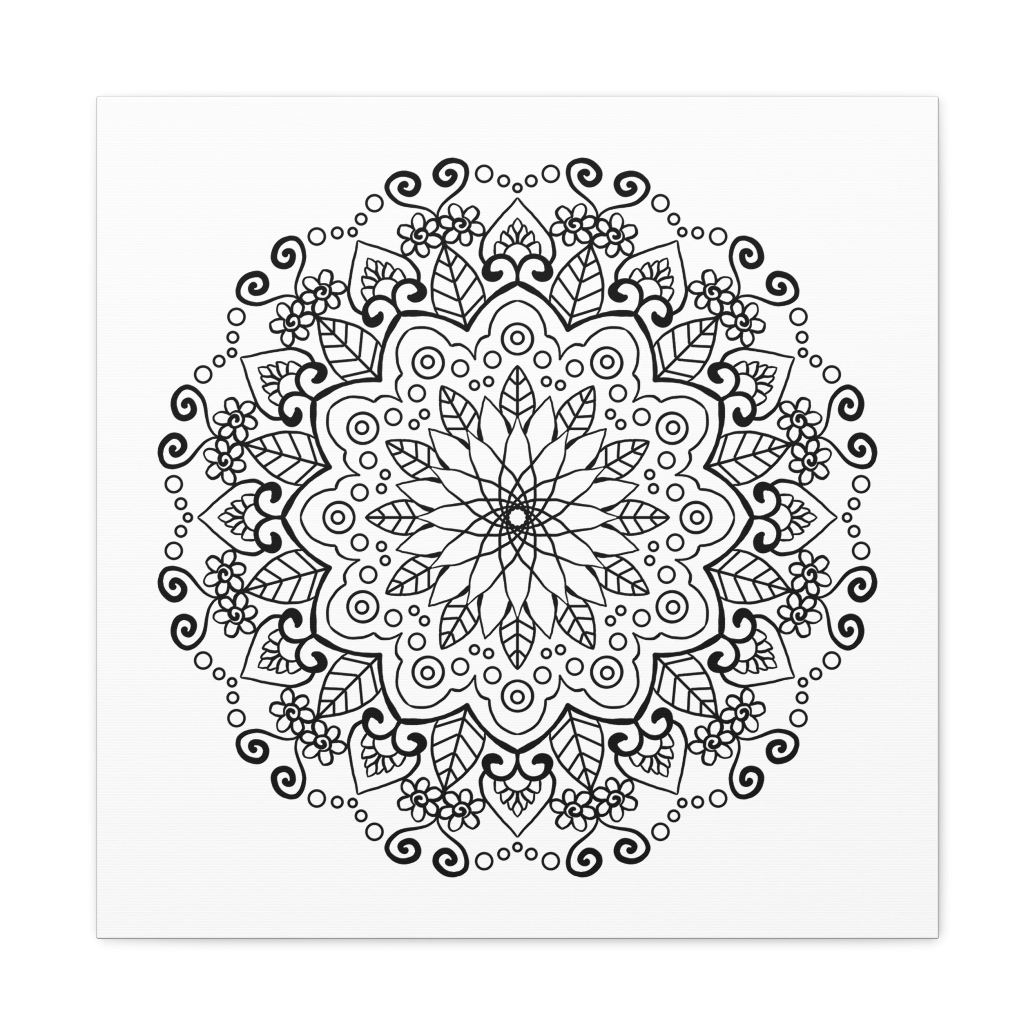 Handmade Mandala Art - Elegant Black & White Wall Art on Matte Canvas, Stretched and Framed at 125 Inches Depth