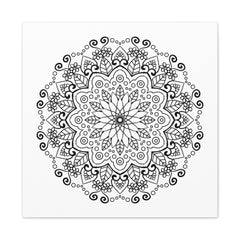 Handmade Mandala Art - Elegant Black & White Wall Art on Matte Canvas, Stretched and Framed at 125 Inches Depth