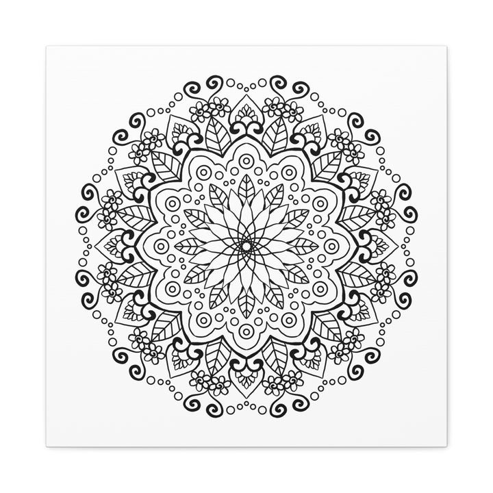 Handmade Mandala Art - Elegant Black & White Wall Art on Matte Canvas, Stretched and Framed at 125 Inches Depth