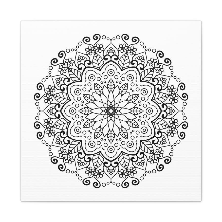 Handmade Mandala Art - Elegant Black & White Wall Art on Matte Canvas, Stretched and Framed at 125 Inches Depth