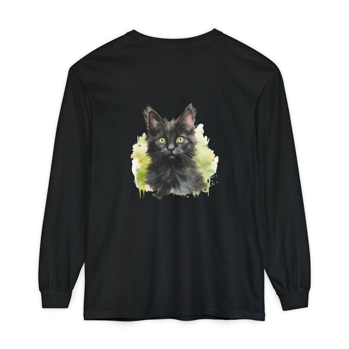 Black Kitten Watercolor Long Sleeve Tee
