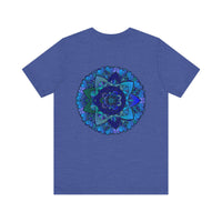 A beautiful blue mandala t-shirt featuring intricate spiritual patterns for peace and harmony