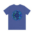 A beautiful blue mandala t-shirt featuring intricate spiritual patterns for peace and harmony