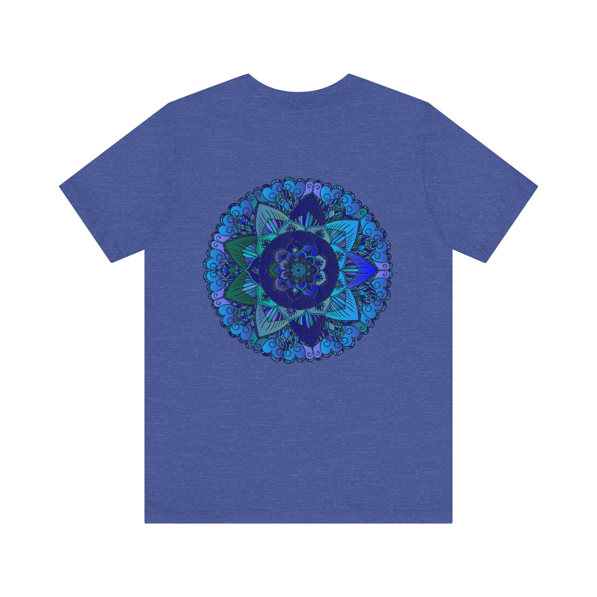 A beautiful blue mandala t-shirt featuring intricate spiritual patterns for peace and harmony