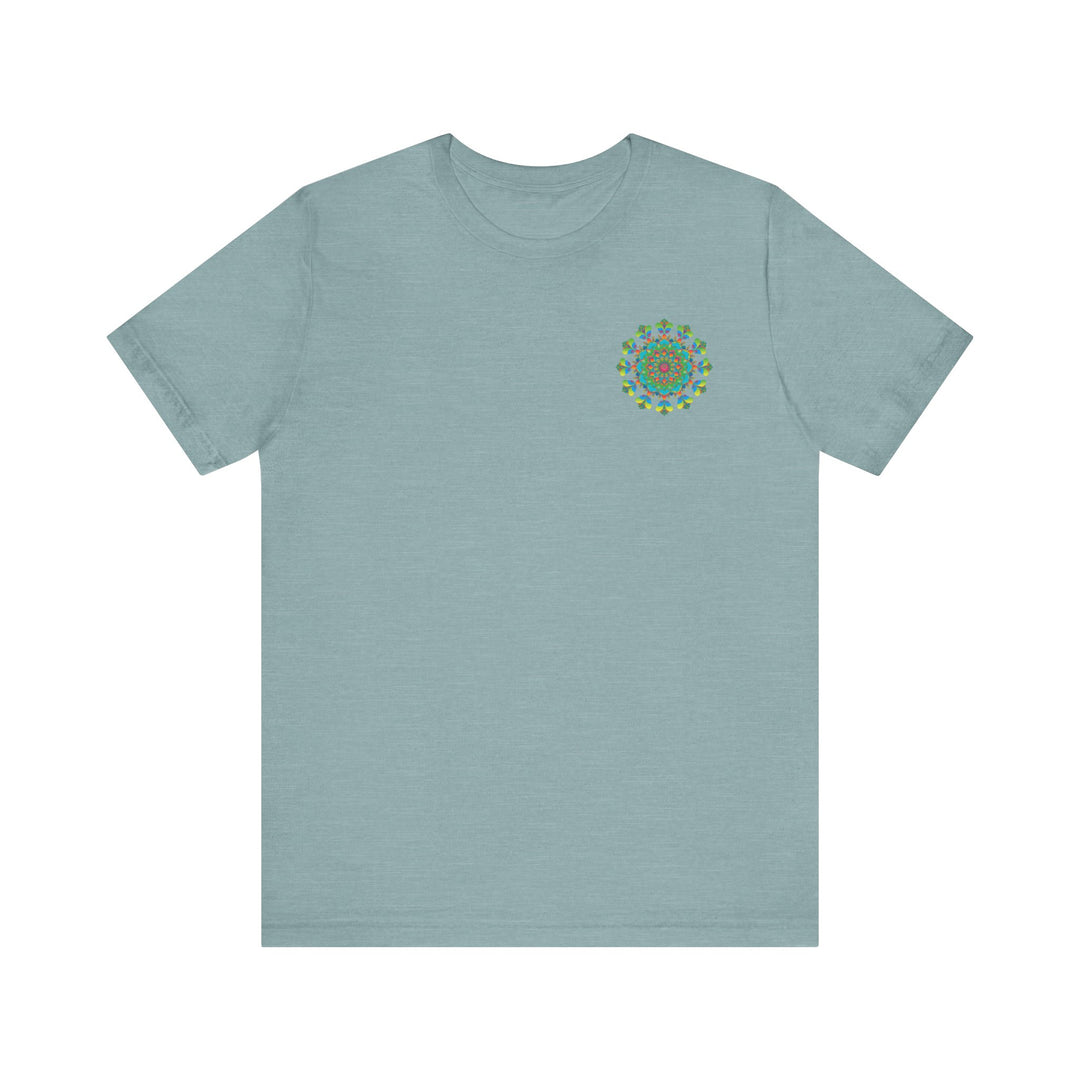 Colorful and intricate psychedelic mandala design on a t-shirt, perfect for spiritual and positive vibes