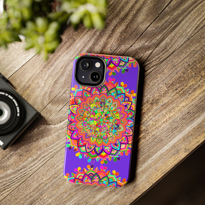 Hand drawn purple Mandala Art phone case with intricate floral design