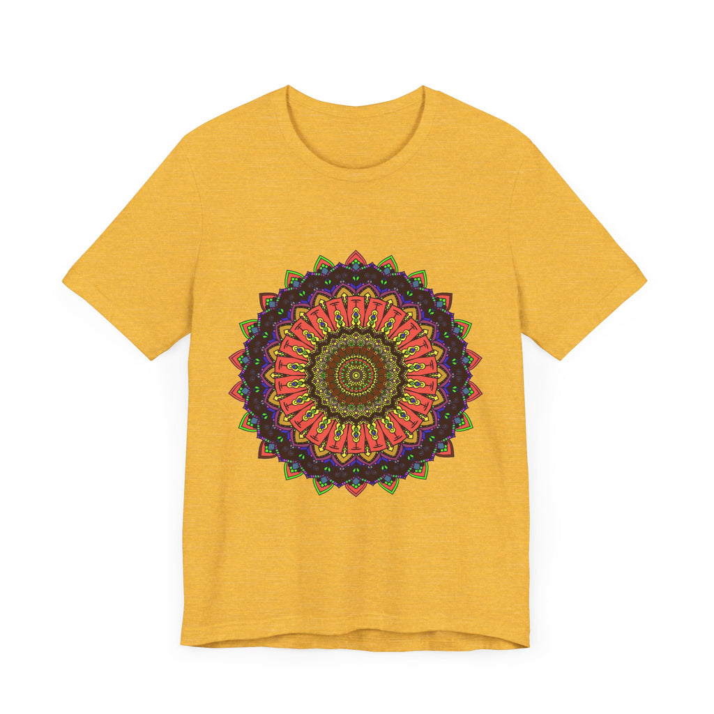 A vibrant and detailed mandala tee with an intricate and colorful design