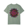 Handmade unisex Halloween Mandala T-shirt featuring a unique pumpkin mandala art design, garment-dyed for a vintage look and feel