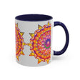 Colorful floral mandala art mug with intricate design, perfect for tea or coffee lovers
