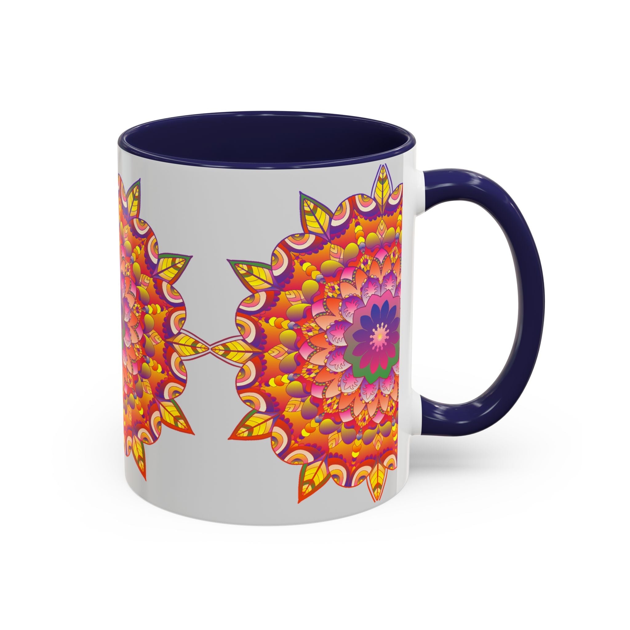 Colorful floral mandala art mug with intricate design, perfect for tea or coffee lovers