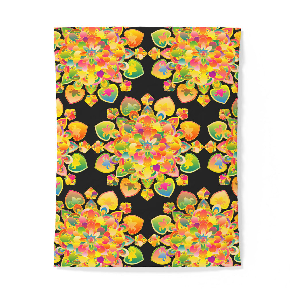 Copripiumino in cotone con motivo mandala floreale boho — Cuori arcobaleno vivaci su nero