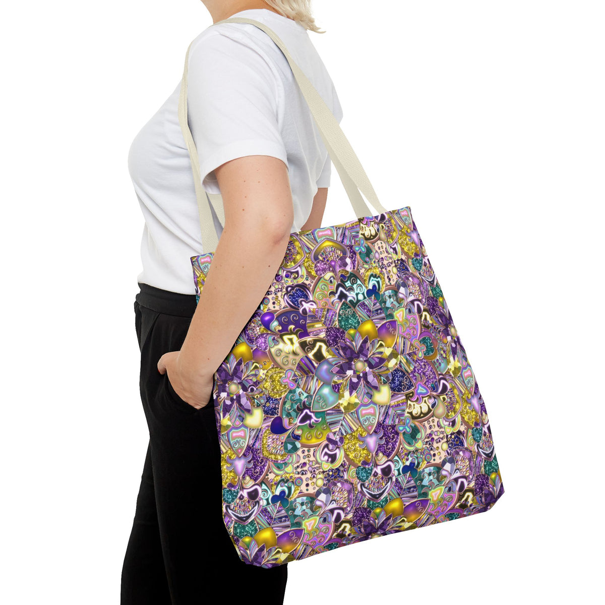 Colorful Purple Floral Pattern Tote Bag