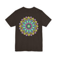 Colorful and intricate mandala design tee promoting spiritual peace and harmony