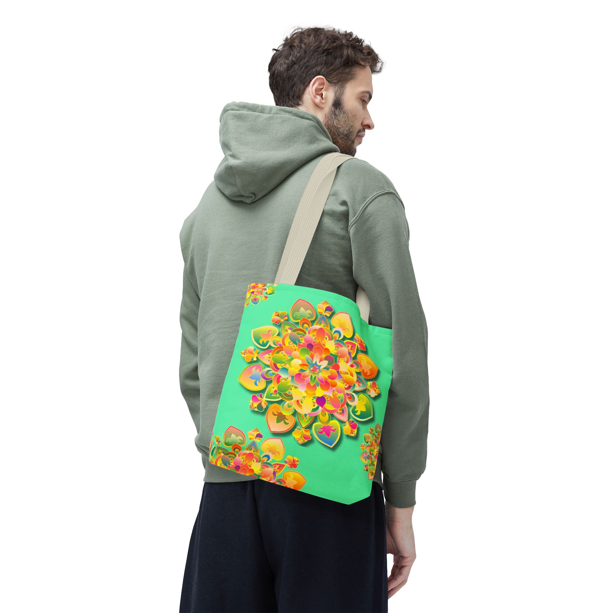 Borsa tote con mandala floreale — Stampa integrale verde tropicale brillante