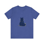 A black cat mystery t-shirt, featuring a simple and cool design
