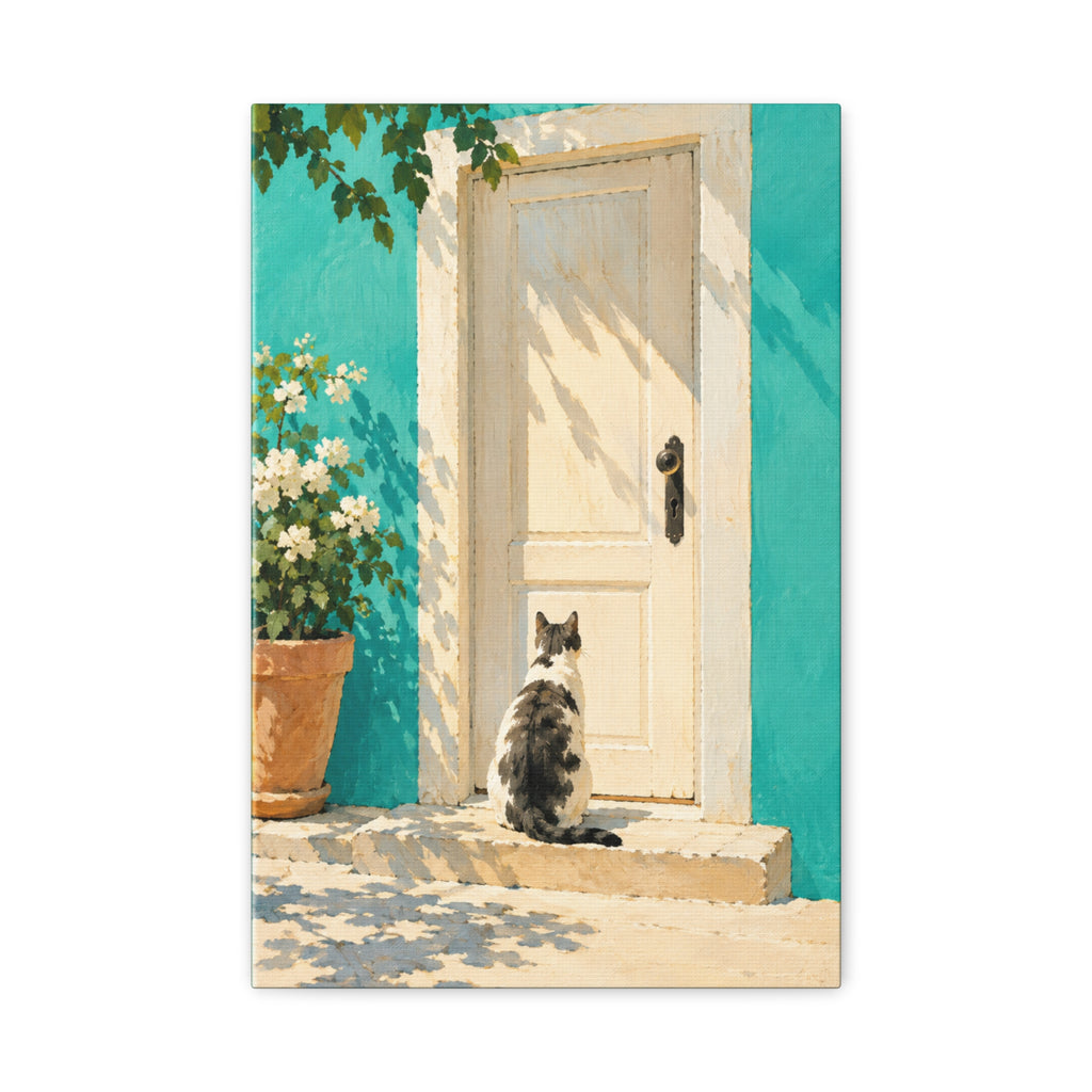 Sunlit Doorway Cat Canvas Wall Art