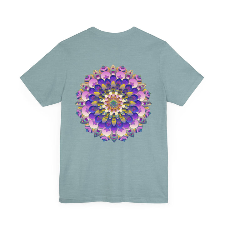 Colorful mandala t-shirt with intricate design, promoting spiritual peace and harmony through vibrant, eye-catching imagery