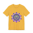 Vibrant mandala tee with intricate and colorful design, perfect for adding a pop of bohemian style to your wardrobe