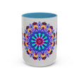 Colorful and symmetrical mandala art mug with vibrant and intricate designs