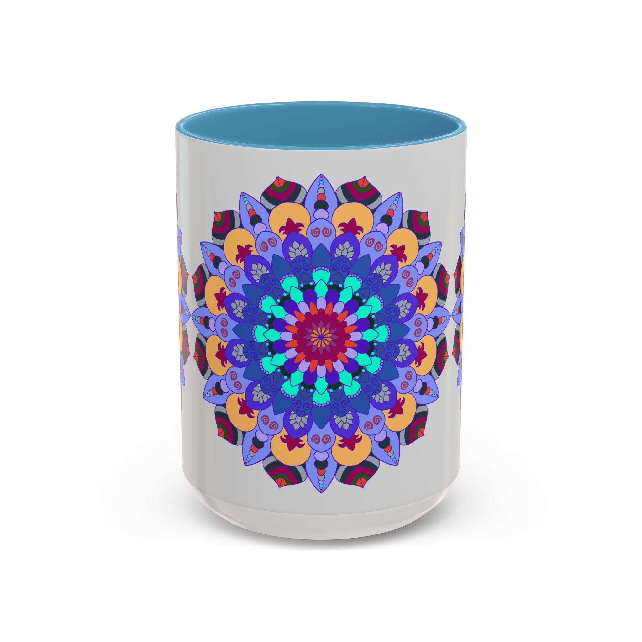 Colorful and symmetrical mandala art mug with vibrant and intricate designs