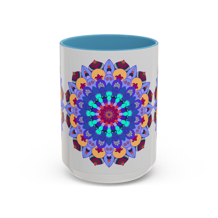 Colorful and symmetrical mandala art mug with vibrant and intricate designs