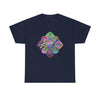 White unisex heavy cotton tee featuring a colorful mandala art design, perfect for yoga and mindfulness practice